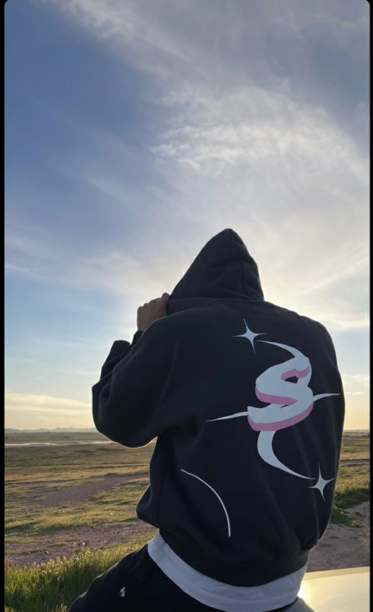 Silquie Pink™ Oversize Black Hoodie – Signature Front & Back