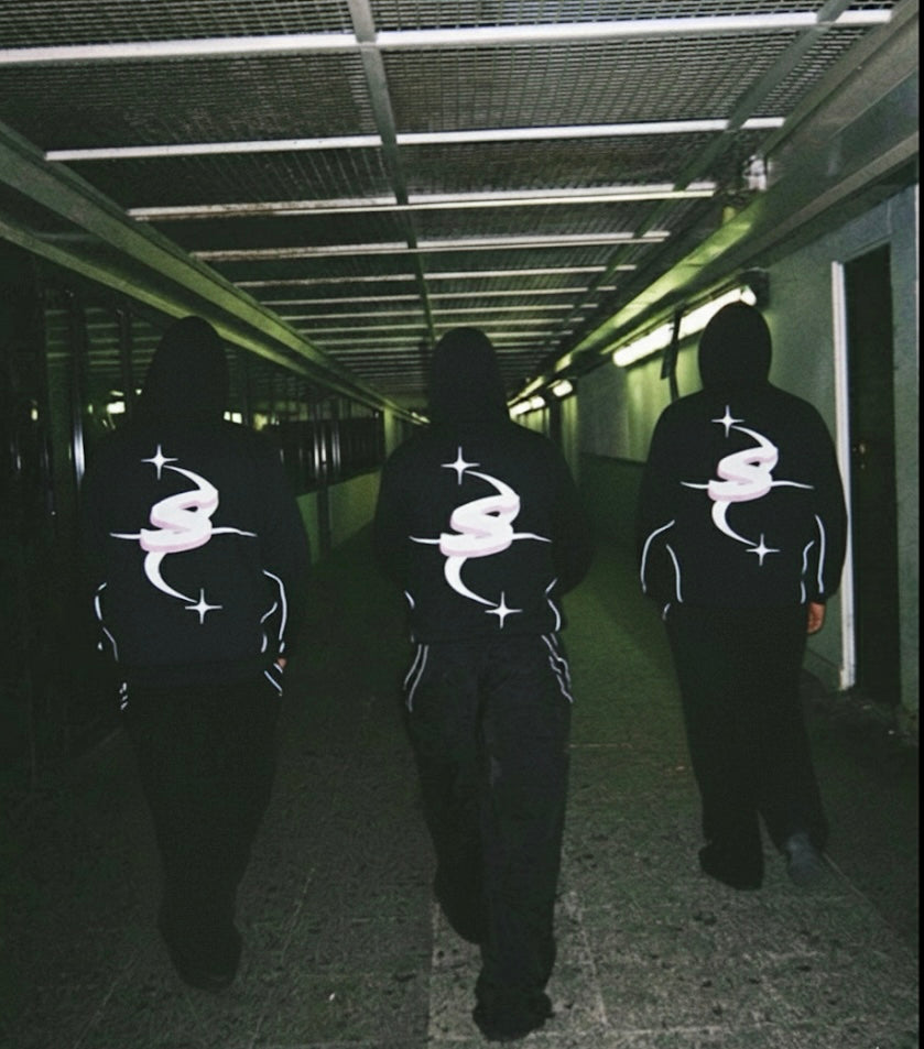 Silquie Pink™ Oversize Black Hoodie – Signature Front & Back